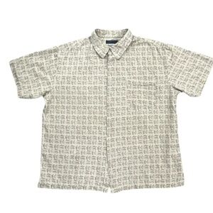 Mantles 100% silk beige leaf print short sleeve shirt XL